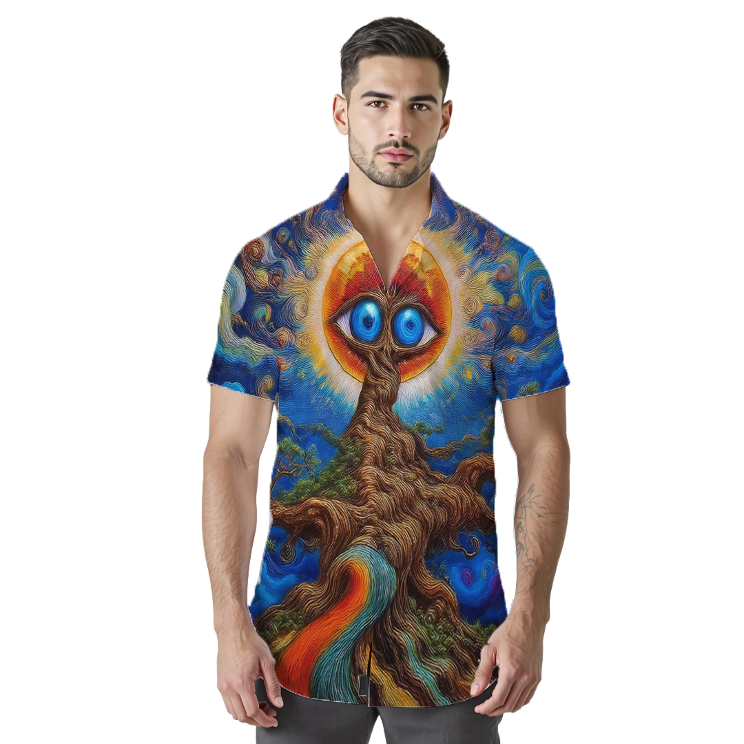 No dejes de mirar - Camisa 100% de seda - Manga corta