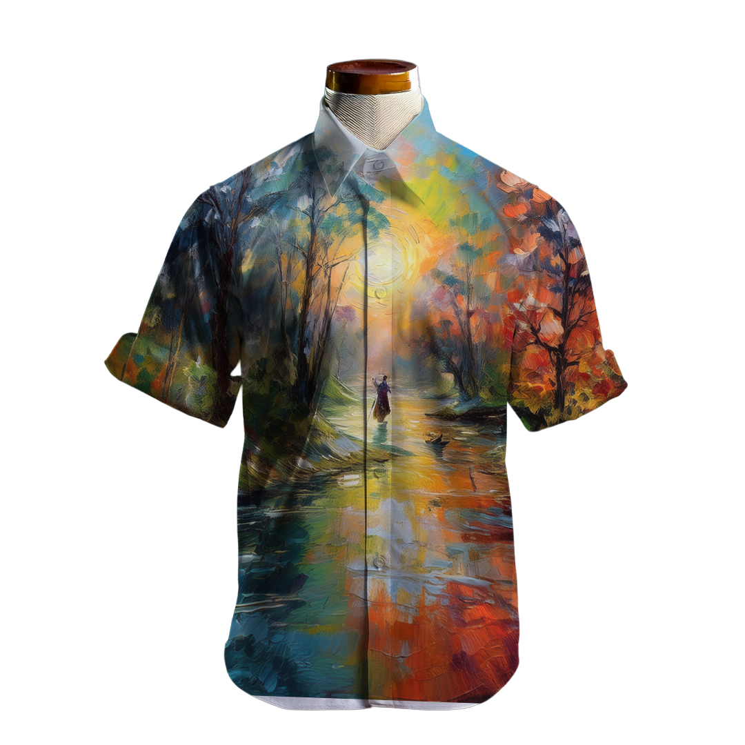 Llegando al lago - Camisa 100% de seda - Manga corta